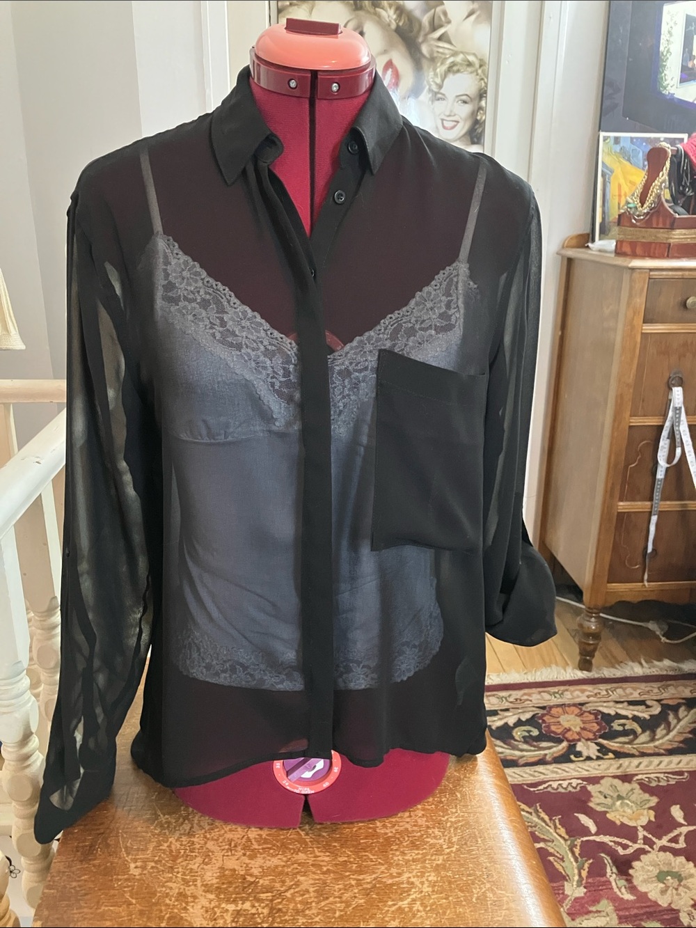 Garage Black Sheer Top XS